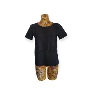 Ann Taylor top black ruffle detail front XS